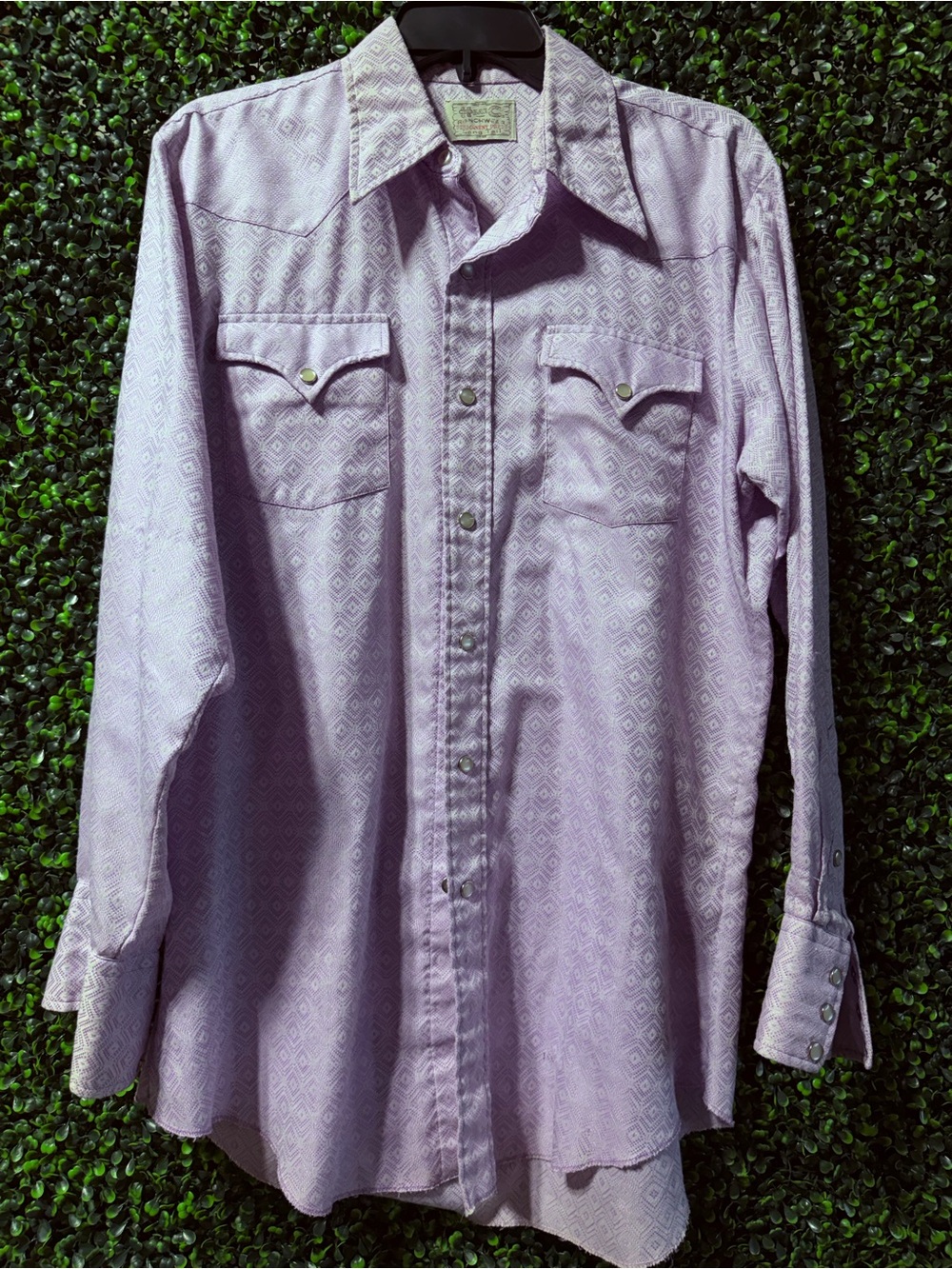 Vintage H Bar C Ranchwear Pastel Purple Diamond Pearl Snap Cowboy Shirt 1970s